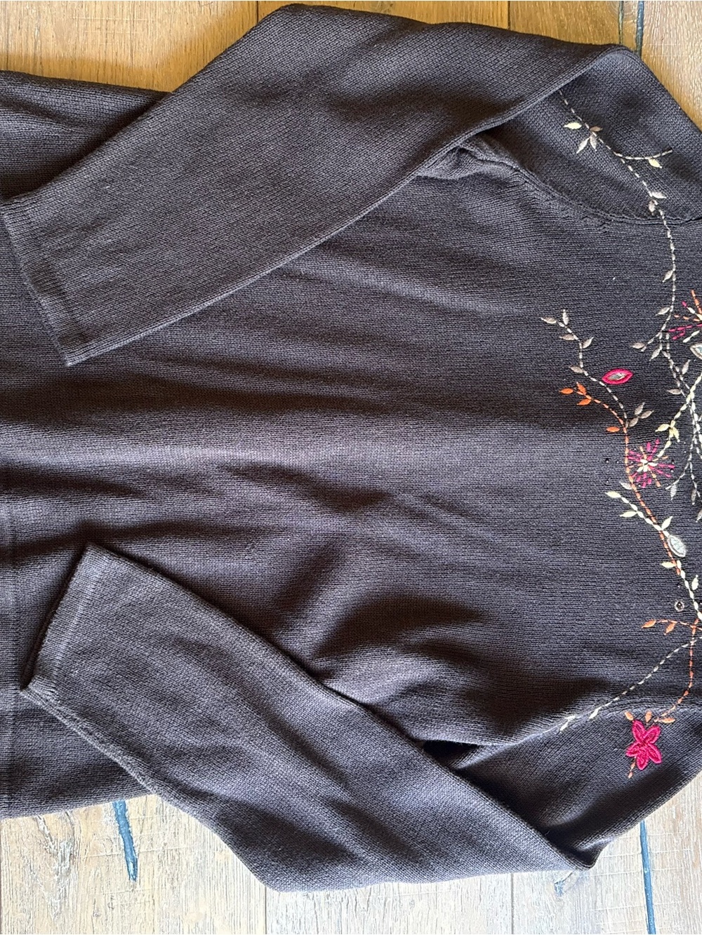 Christopher & Banks Brown Cardigan with Pink and Orange Fall Floral Embroidery - Picture 4 of 6